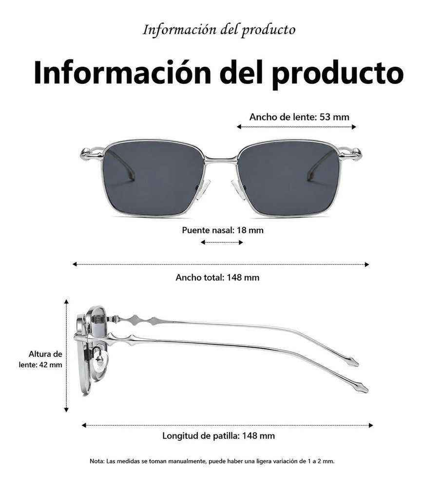 Lentes De Sol Cuadrados Para Hombre Armazón Metálico Tac - Image 5