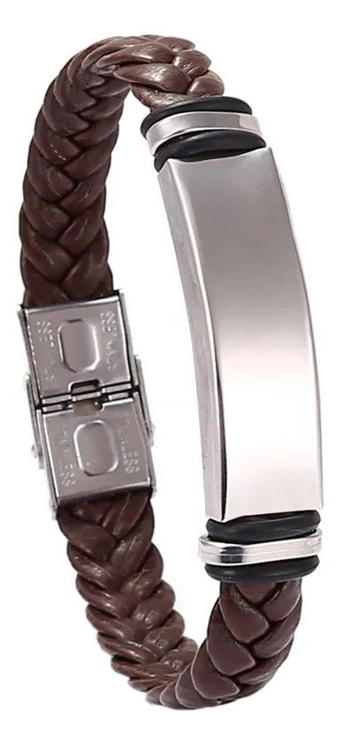Pulsera De Cuero Y Acero Inoxidable Para Hombre - Image 3