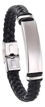 Pulsera De Cuero Y  Acero Inoxidable Para Hombre