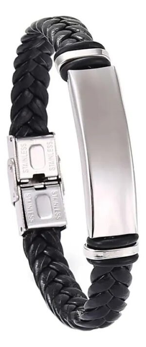 Pulsera De Cuero Y  Acero Inoxidable Para Hombre