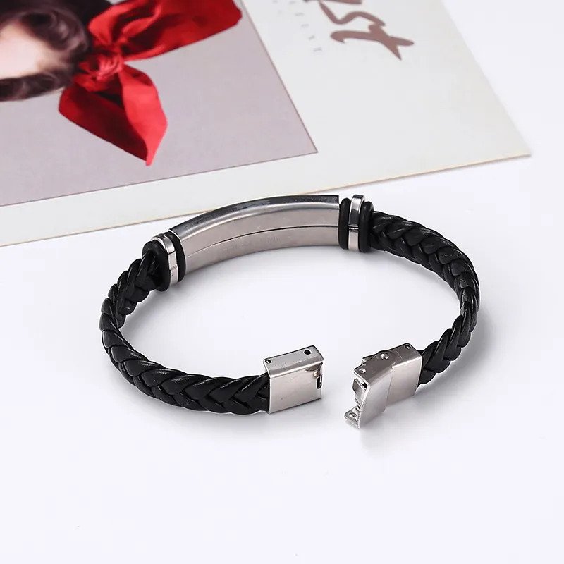 Pulsera De Cuero Y Acero Inoxidable Para Hombre - Image 2